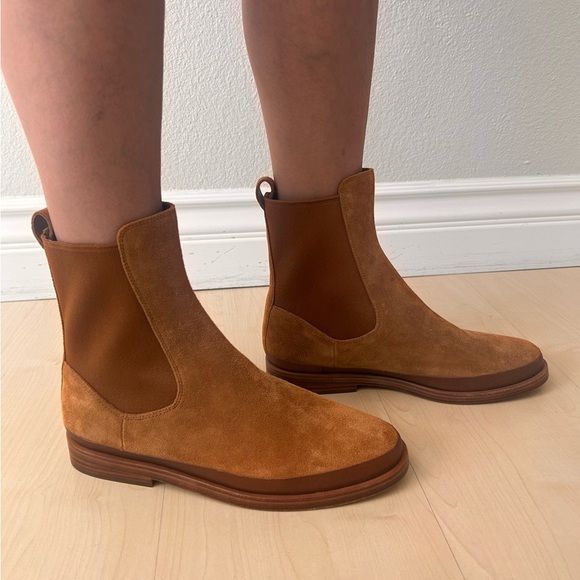 New Vince Cecyl Tan Suede Flat Leather Boots Bootie Size 8.5 - Picture 12 of 13